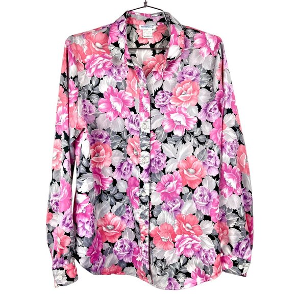 Vintage Levi Strauss Womens Blouse Size 16 Floral Button-Up Pink & Gray VGUC - Picture 4 of 13